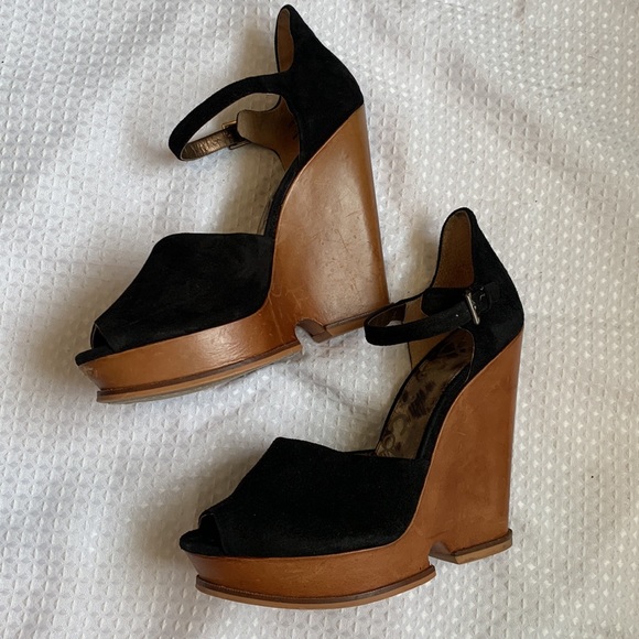 Sam Edelman Leather and Suede high Wedges 8.5 black - Picture 1 of 11